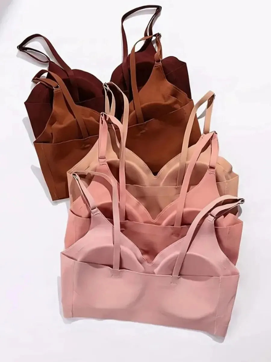 1 Pcs Seamless Wireless Bras, Soft & Comfy Solid Bra With Removable