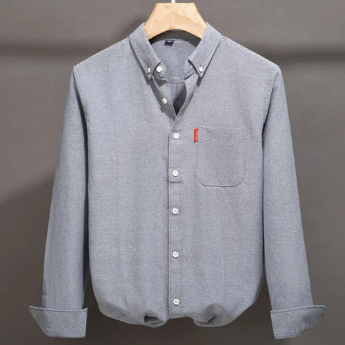 100% Cotton Oxford Shirt For Men Long Sleeve Solid Casual Business