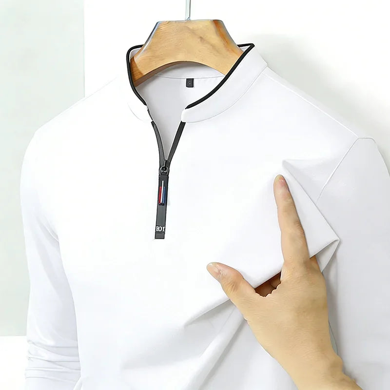 Fashion Men's Stand Collar Half Zip Long Sleeve Shirt Comfortable