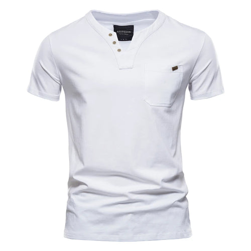 2021 Summer Top Quality Cotton T Shirt Men Solid Color Design V-neck