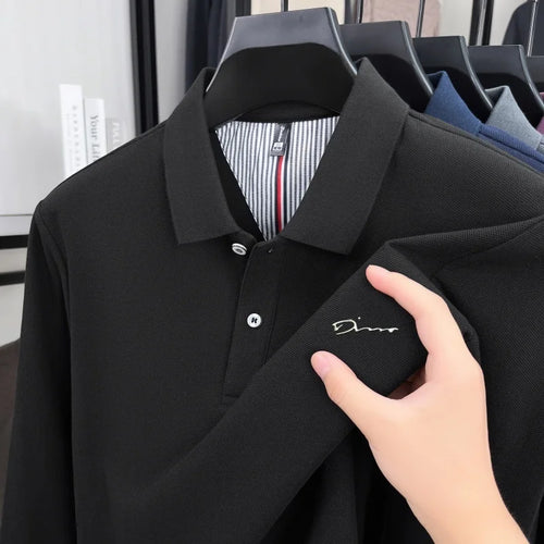 100% pure cotton high-end brand men's long sleeve polo shirt autumn