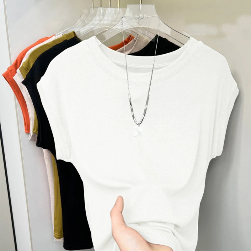 1pcs Women T Shirt Summer Sleeveless Round Neck Breathable Loose
