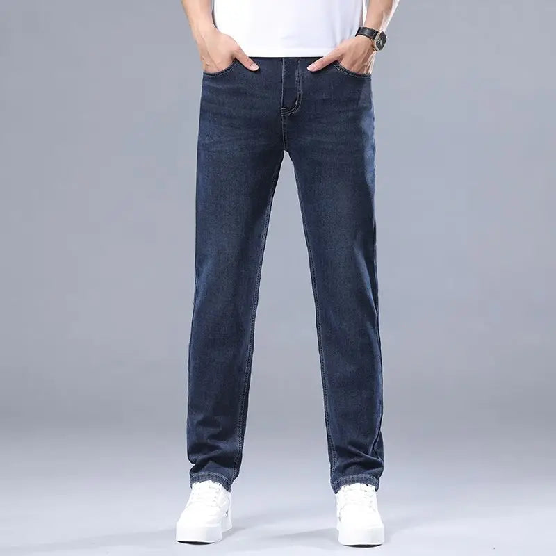 High-quality Autumn Winter Men's Slim Straight-leg Jeans Light
