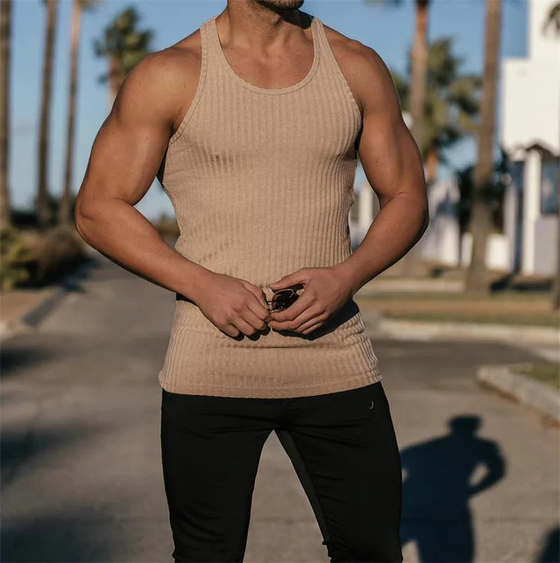2023 Summer men Vest stripe gym Tank top Men Fitness sleeveless shirt