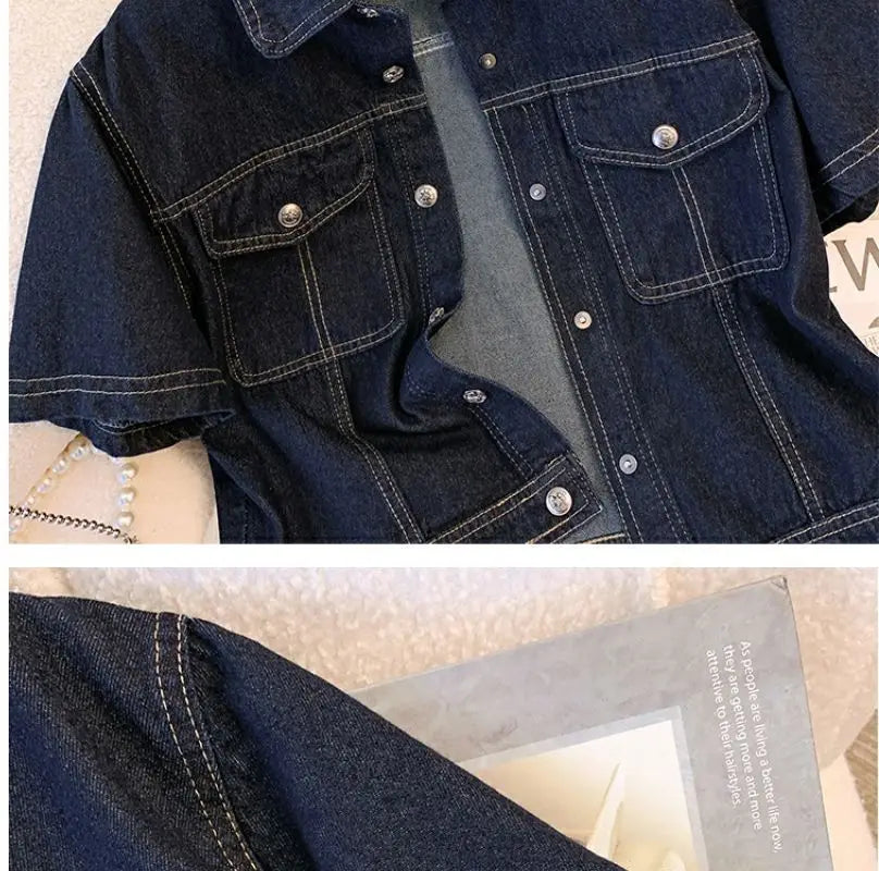 Women's Denim Jackets Streetwear Short Sleeve Summer Jean Jacket