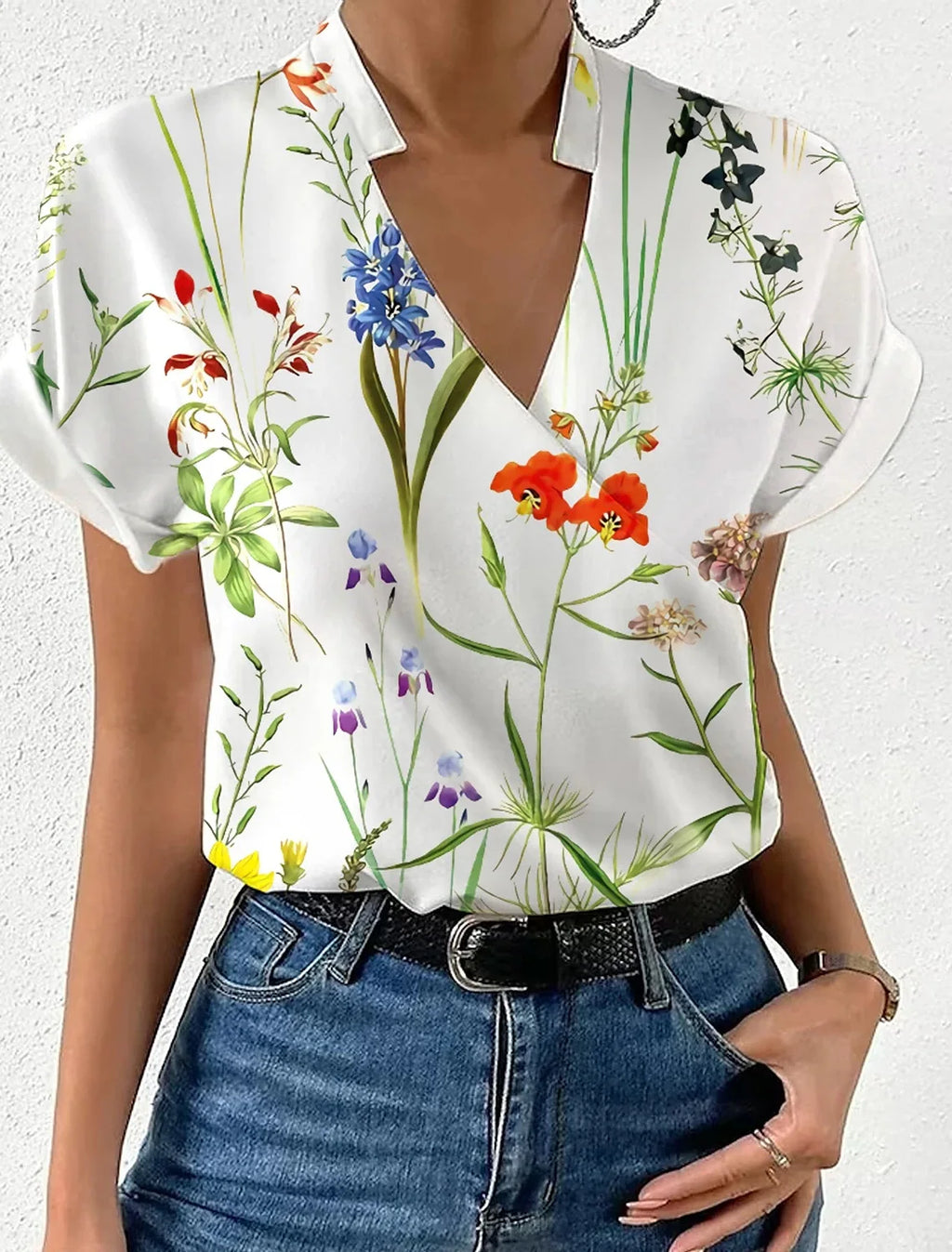 Elegant Blouse Printed Short Sleeve Shirts 2024 Summer Office Lady