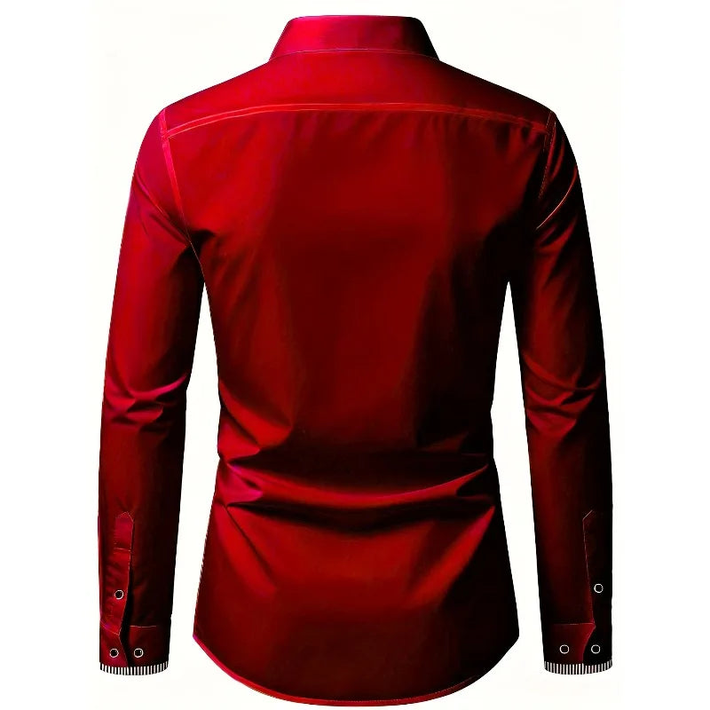 2025 New Men Patchwork Shirt Fashion Dress Tuxedo Long Sleeve Smart