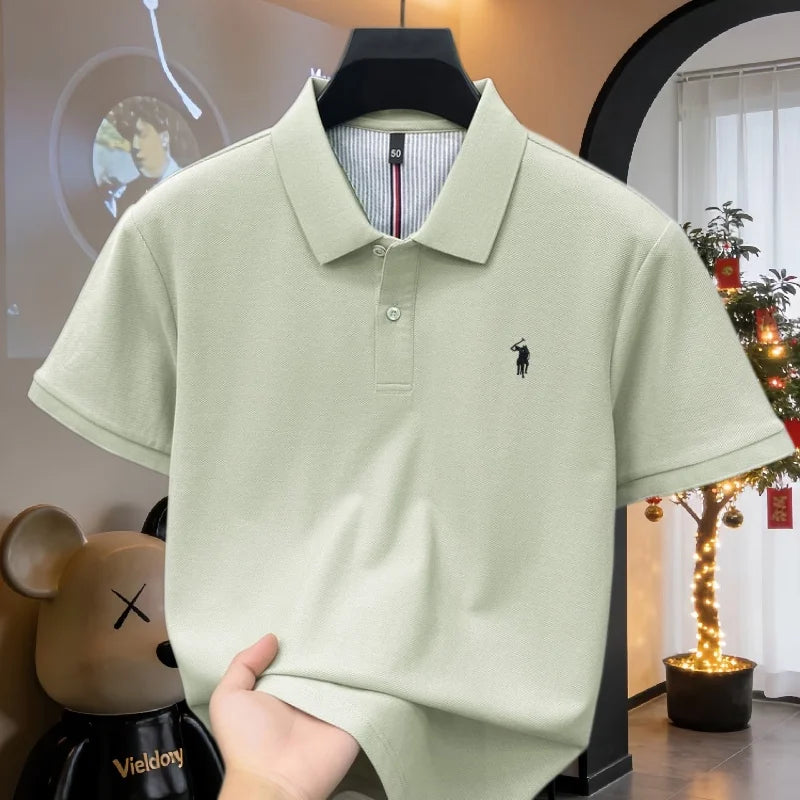 100% pure cotton high-end brand men's short sleeve polo shirt 2026