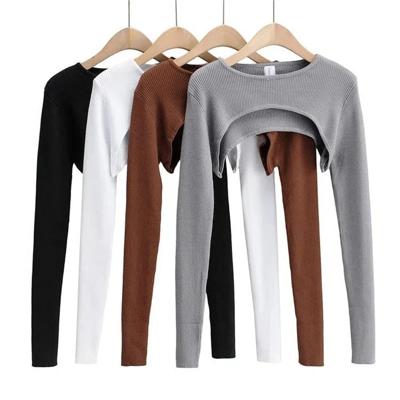 Sexy Elegant Super-Short Long Sleeve T-shirts Women's Cropped Top