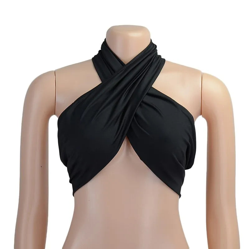 Sexy Tank Top Cross Wrap Off The Shoulder Halter Crop Tops Women