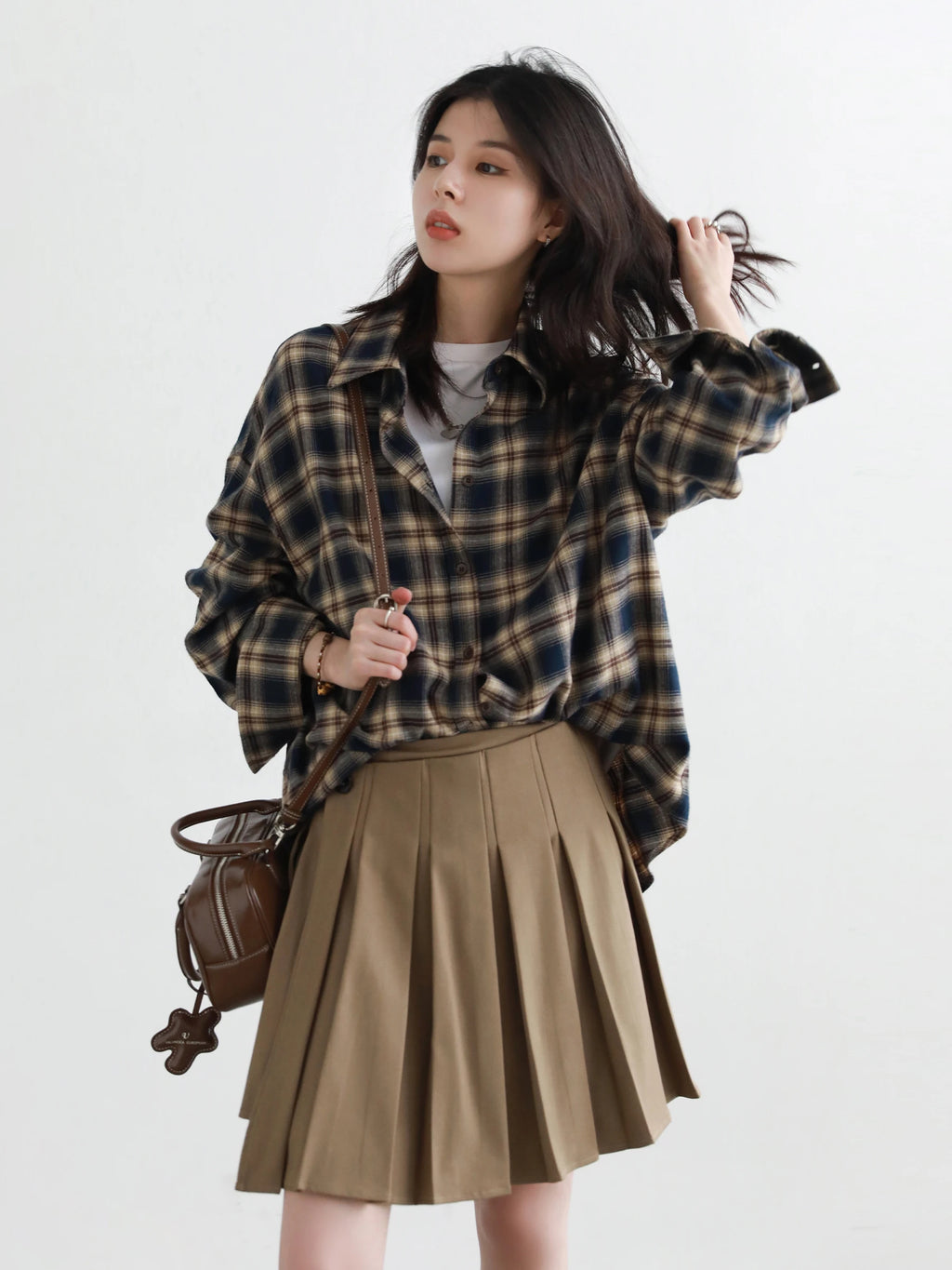 CHIC VEN Women Shirts Loose Casual New Sanding Plaid Shirt Long Sleeve