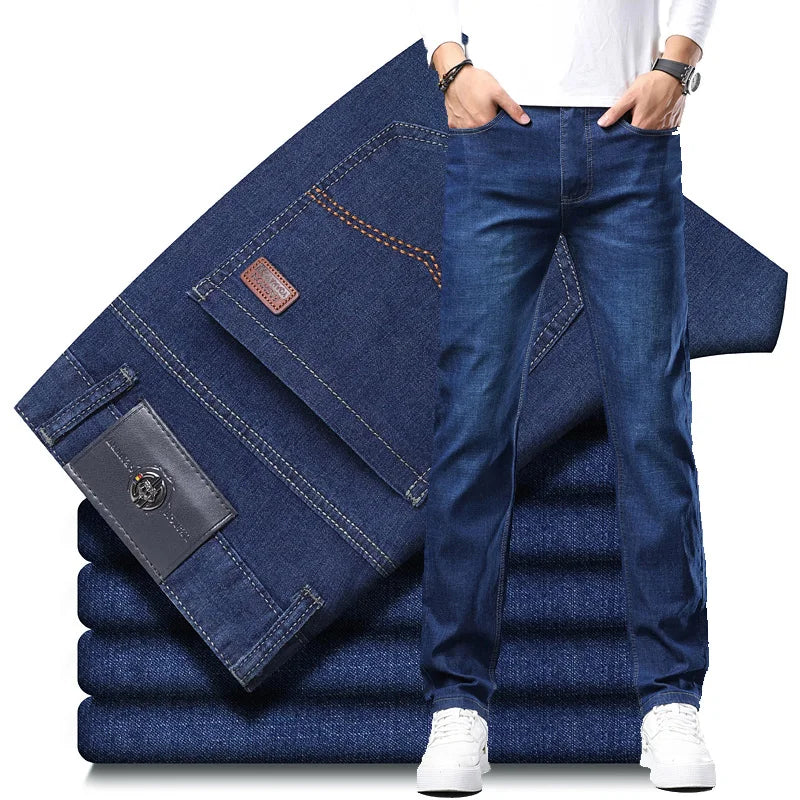 2025 New Fashion Men's Casual Black Blue Cotton Jeans Classic Style