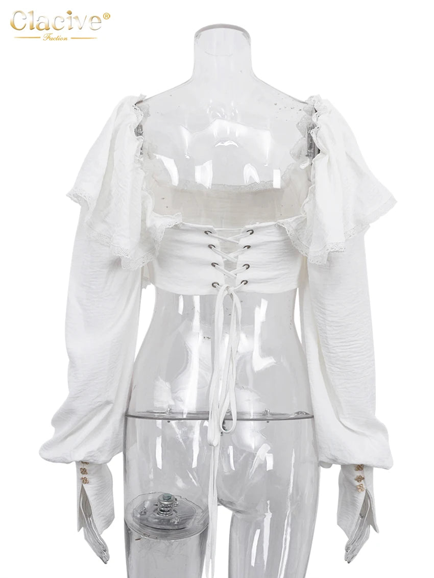 Clacive Sexy Slim White Women's Top 2025 Fashion Square Collar Long