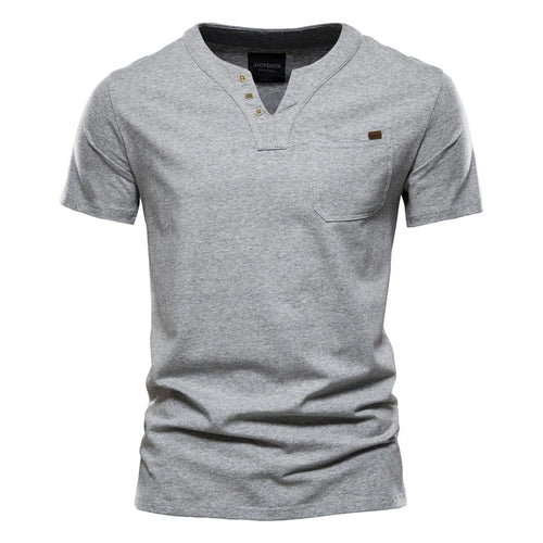2021 Summer Top Quality Cotton T Shirt Men Solid Color Design V-neck