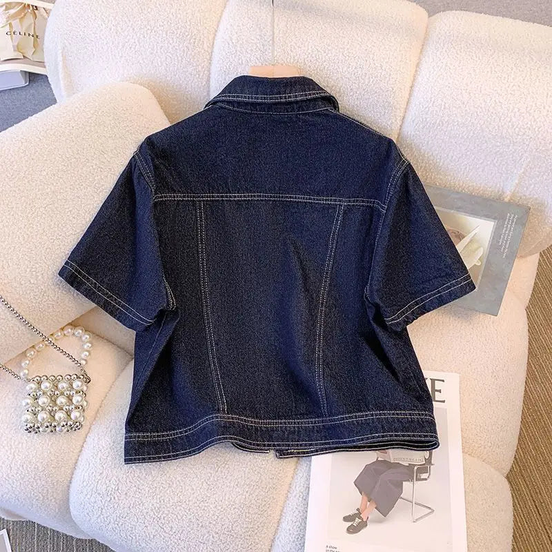 Women's Denim Jackets Streetwear Short Sleeve Summer Jean Jacket