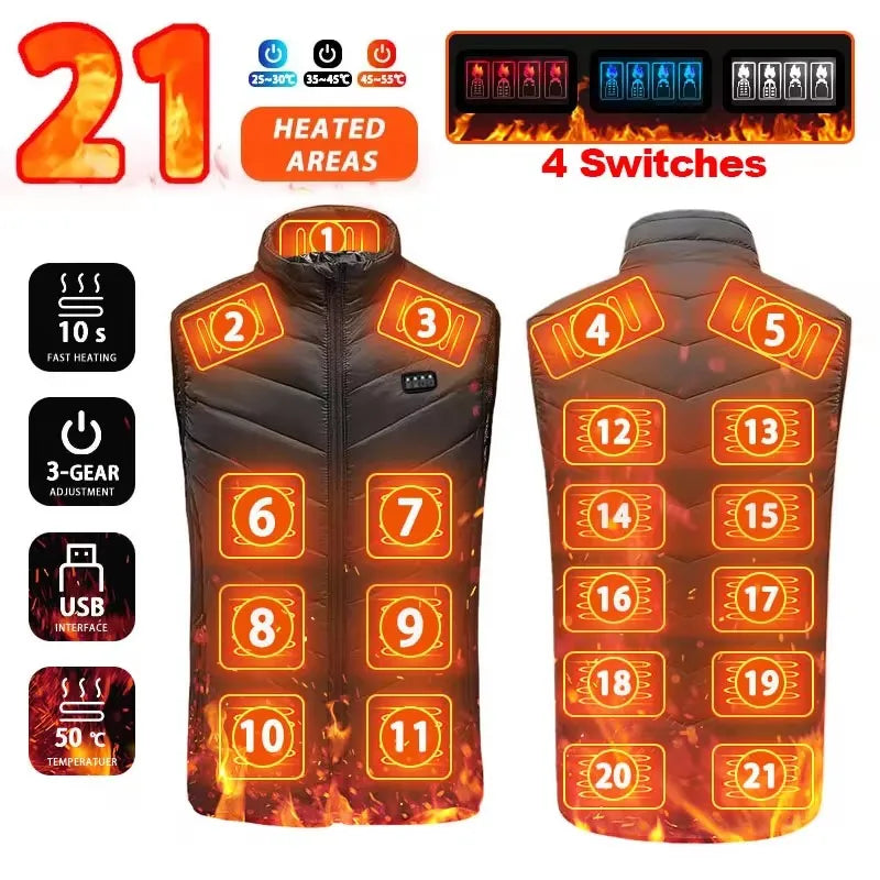 21 Heated Vest Zones Electric Heated Jackets Men Women Sportswear