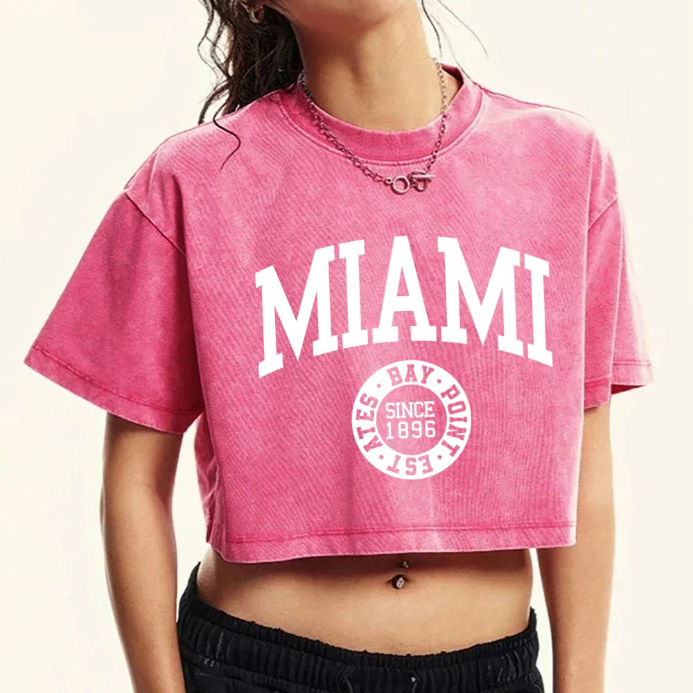 Women'S Cotton Washed T-Shirts Summer Distressed Regular Fit Crop Tops