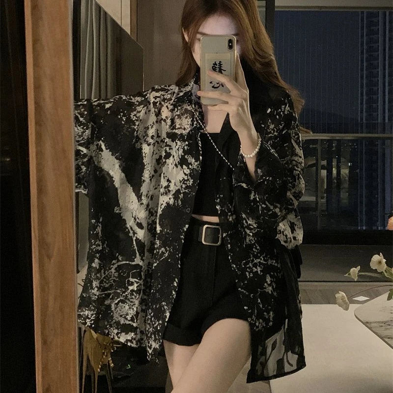 Long Sleeve Shirts Women Loose Tie Dye Gothic Streetwear All-match