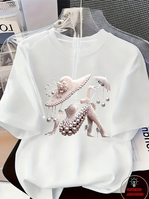 Elegant and Light Luxury Style Outfit Women's Printed T-shirt Light