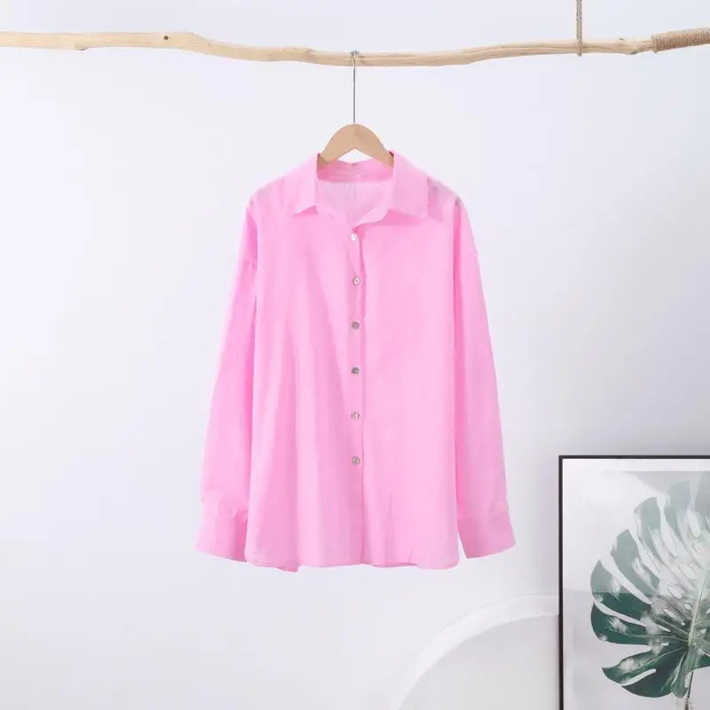 Women Fashion Loose Shirt Spring Summer Cotton Linen Blouse Elegant
