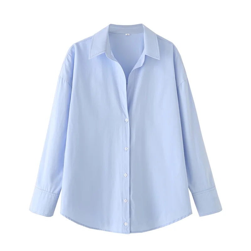 HXAO 2025 Women's Shirt Long Blue Shirt Women Spring Long Sleeve