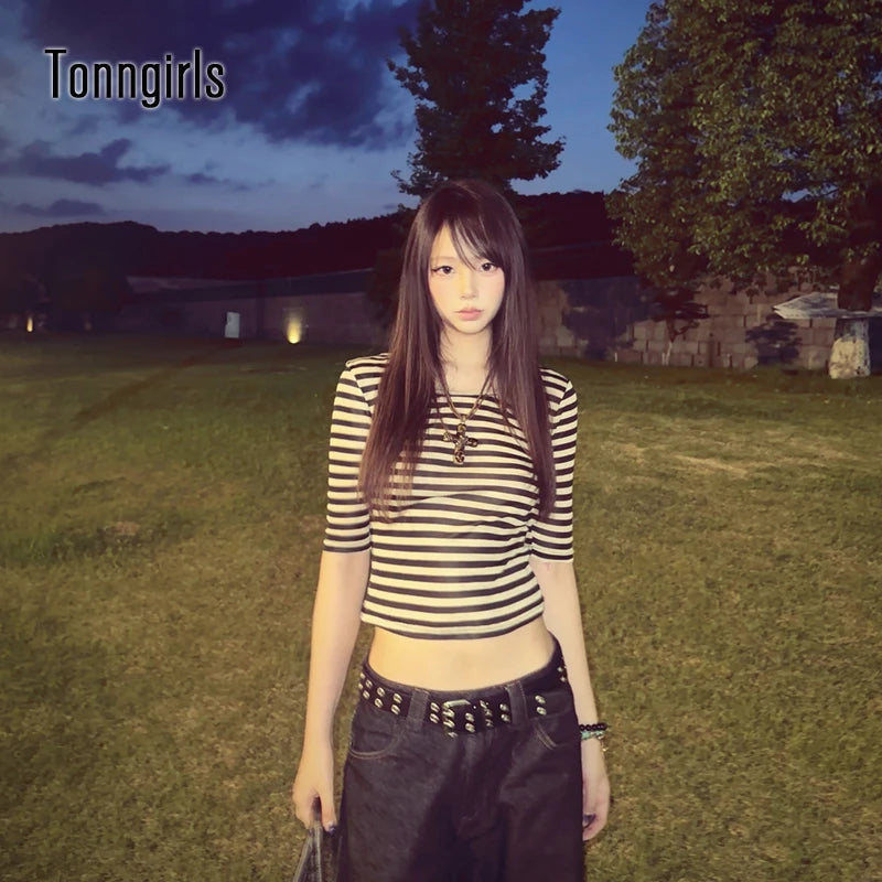 Tonngirls Y2k Fairycore Print T Shirt Women Three Quarter Japanese