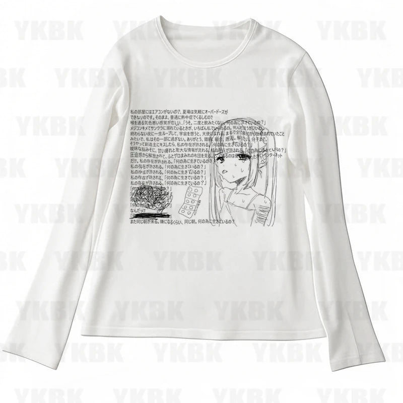Graphic Harajuku Print Letter Anime Long Sleeve Women's T-shirts 90s