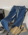 Men's Winter Loose Jeans Elastic Waist Wide Leg Y2K Denim Pants