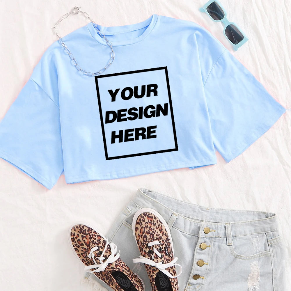 Personalized Crop Tops T-shirt Custom Text Name Tsihrts Add Your Own