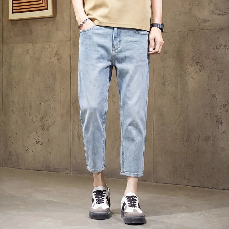 Men's American Vintage Cropped Denim Pants 2026 New Stretch Straight