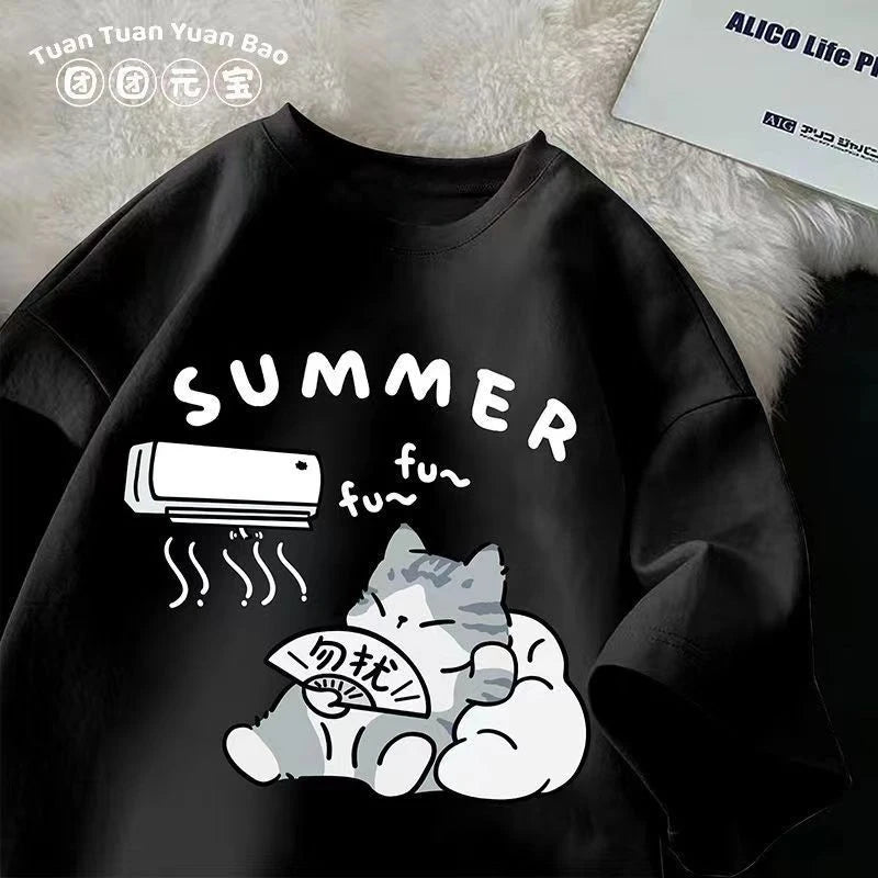 M-8XL Summer Men Oversize T-shirt Korean Casual Loose Style Kitten