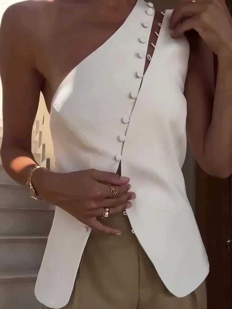 Casual Sleeveless Slim Fit Strap Blouses Summer Simple Solid Color