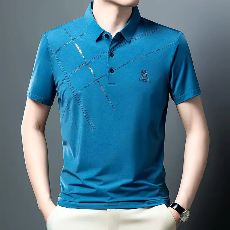 Luxury High Quality Ice Silk ventilate Short Sleeve polo shirt Men's