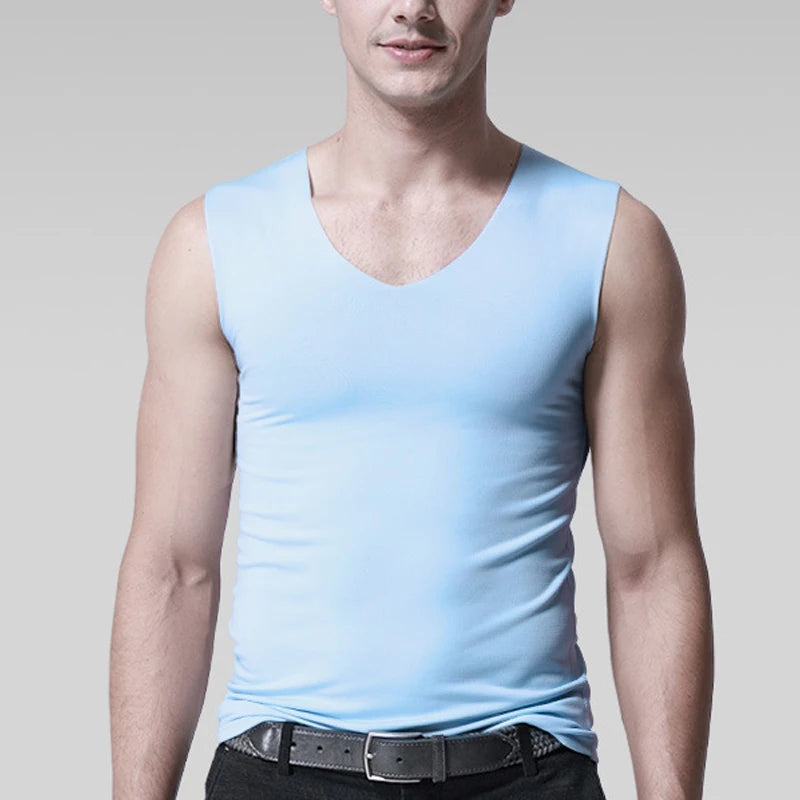 Silk Tank Tops Seamless Mens Vest Sleeveless Sport Bodysuit Vest For
