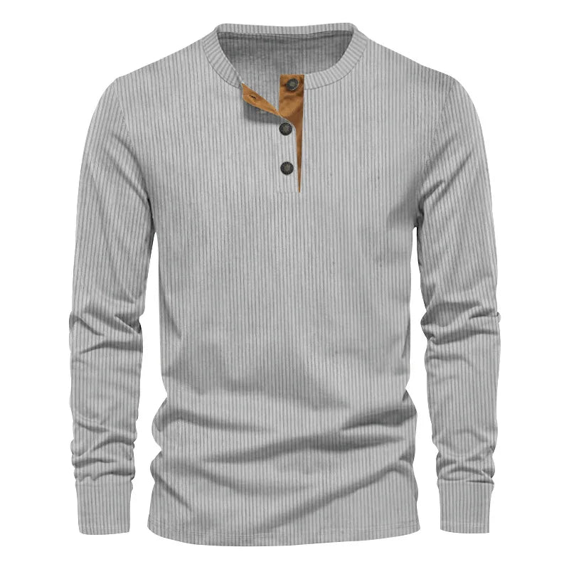 Spring and Autumn New Men's Long Sleeve T-shirt Corduroy Retro Casual