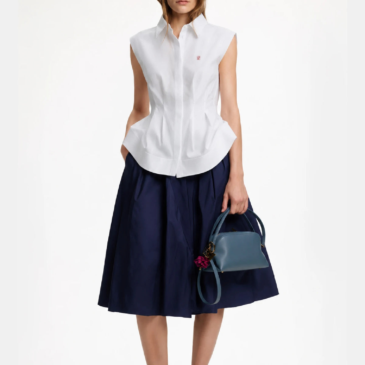 CH Women's Sleeveless Button Down Shirt Collared Fitted Blouse Top
