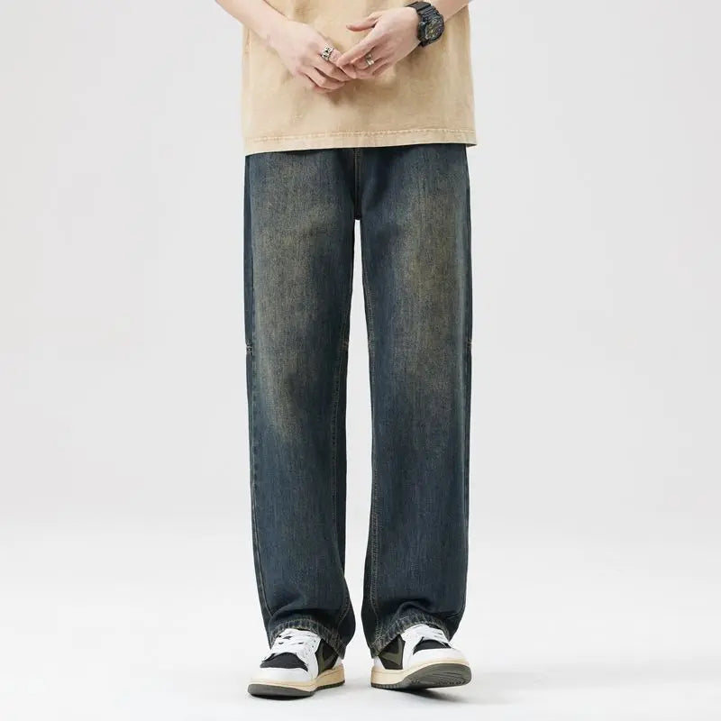 Jeans Fashionable Splicing Design Straight Wide-leg Pants Korean Retro
