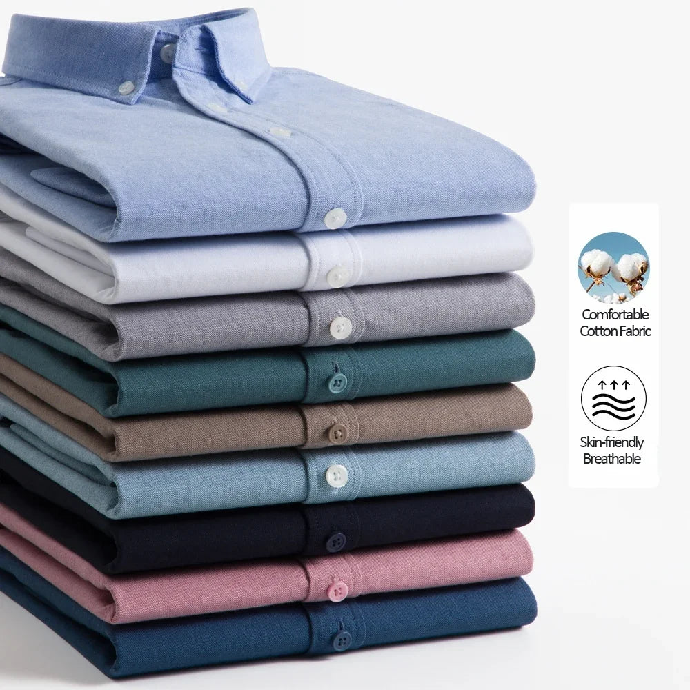 Men's Slim-Fit Oxford Cotton Shirt: Long Sleeves, Casual Breathable