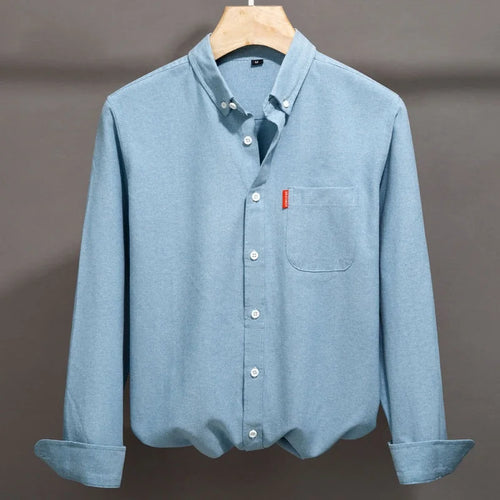 100% Cotton Oxford Shirt For Men Long Sleeve Solid Casual Business