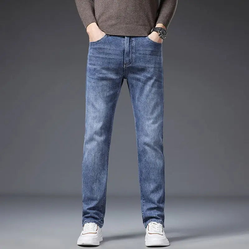 Korean Fashion Men's Soft Stretch Slim Fit Jeans Business Casual