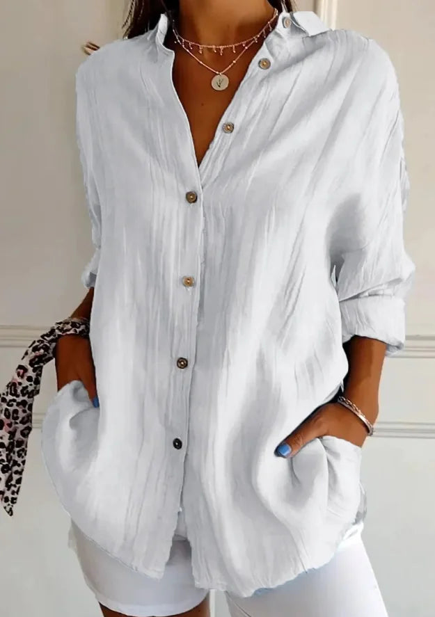 Shirt Women's Lapel Long Sleeve Solid Color Casual Single Breasted New