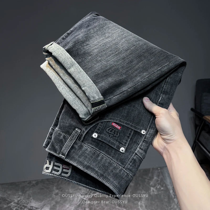 Brand Clothing Men's Denim Shorts Summer Thin Elastic Straight Leg