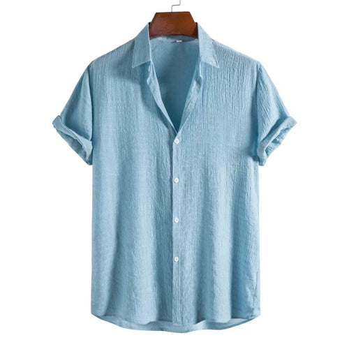 100% Cotton Linen Shirt Men Summer Short Sleeve Male T-shirts