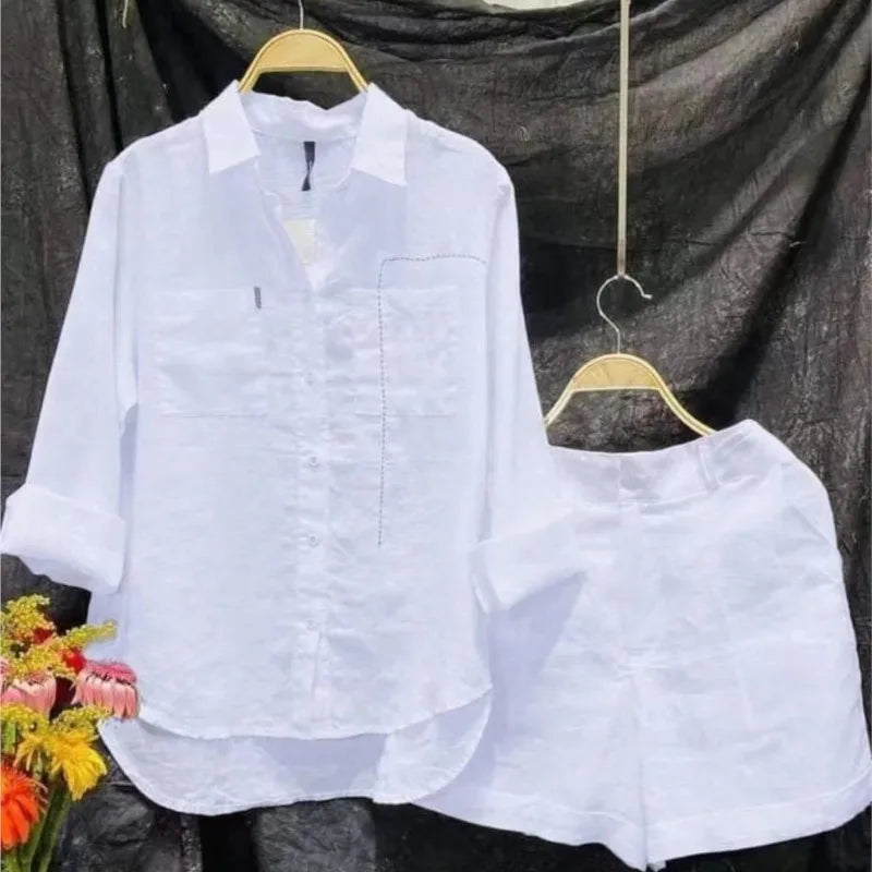 Summer Cotton Linen Casual Home 2 Piece Set For Women 2024 Fashion