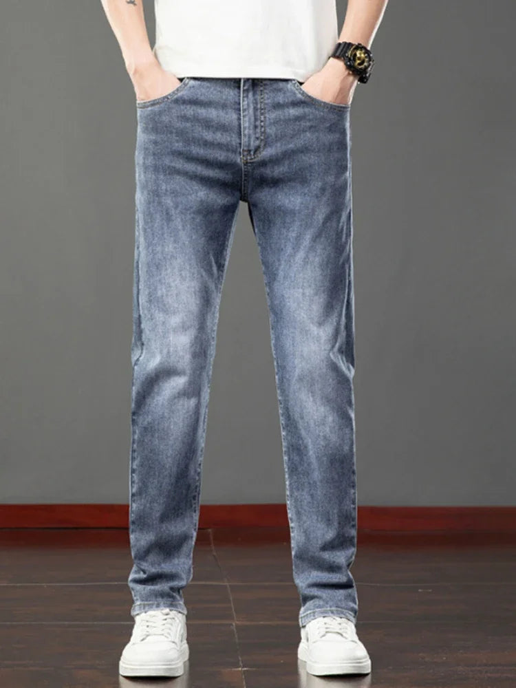 2026 Summer Men's Jeans Slim Fit Jeans Thin Stretch Straight Light