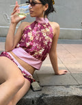 Women's Vintage Boho Floral Print Halter Neck Top Sleeveless Chiffon