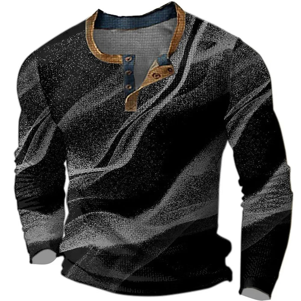 Henley 2026 Men's 3D Printed Retro Fashionable Street Clothing, Button