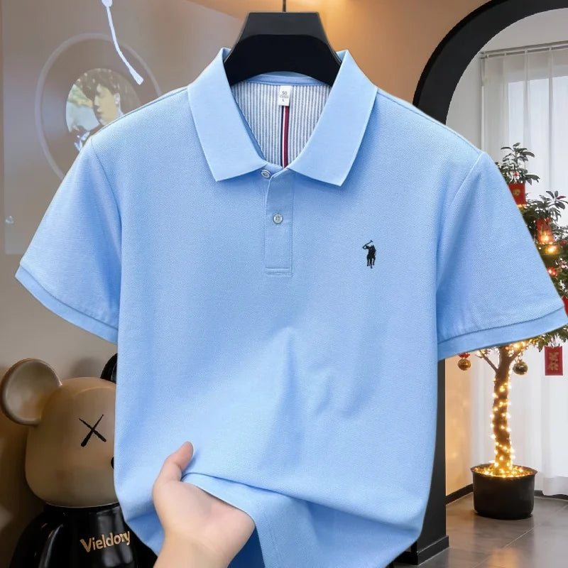 100% pure cotton high-end brand men's short sleeve polo shirt 2026