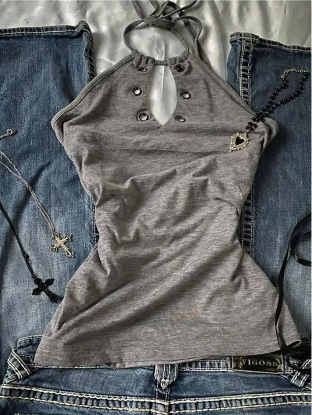 Halter Aesthetics Slim Y2k Tank Top Chic Goth Vintage Crop Top Punk