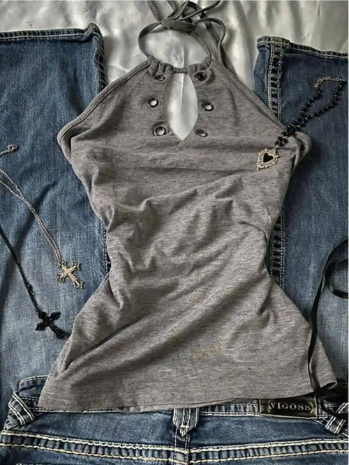 Halter Aesthetics Slim Y2k Tank Top Chic Goth Vintage Crop Top Punk